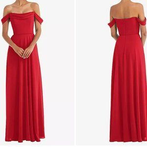 Thread Red Chiffon Draped Full Length Long Evening Gown Dress Size 6 NWT